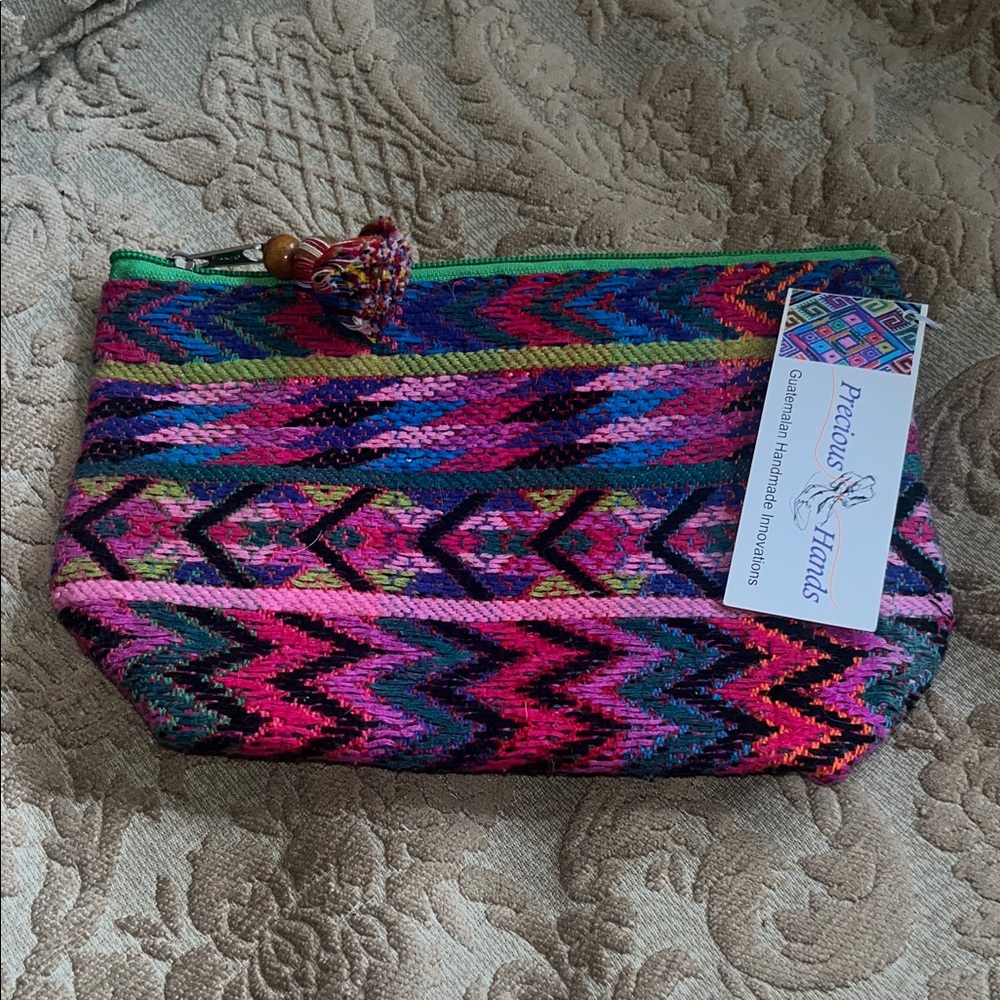 Multicolor one of a kind handmade Clutch makeup bag